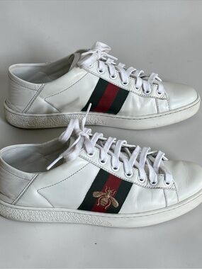Authenticated Gucci Ace Bee White Leather Sneakers! 36 (EU) 6 / 6.5 (US) COA!